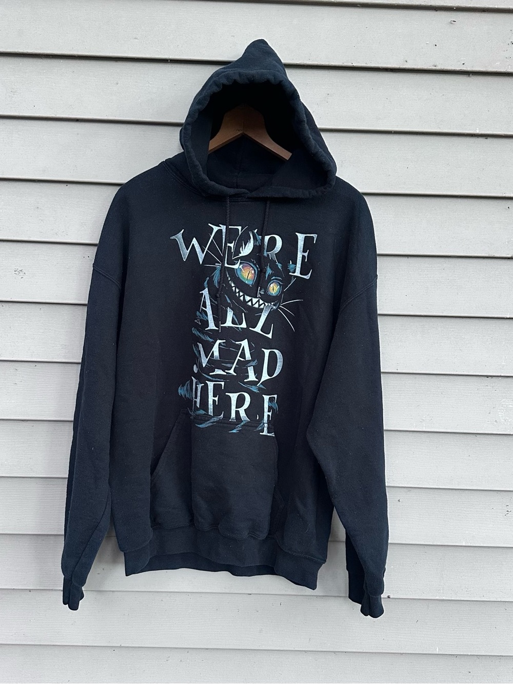 Alice in wonderland hoody were all mad here black sweatshirt sz large